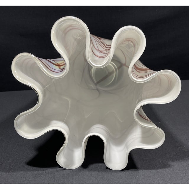 Murano Vintage MCM Murano Style Purple & White Brushstroke Handkerchief Art Glass Vase For Sale - Image 4 of 5