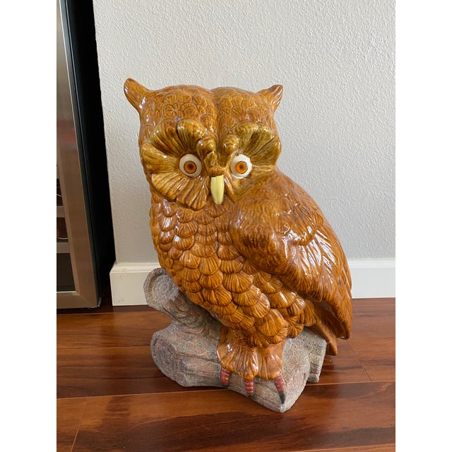 Ceramic Vintage 1980s Ceramic Pottery Large Owl Statue Decor For Sale - Image 7 of 7