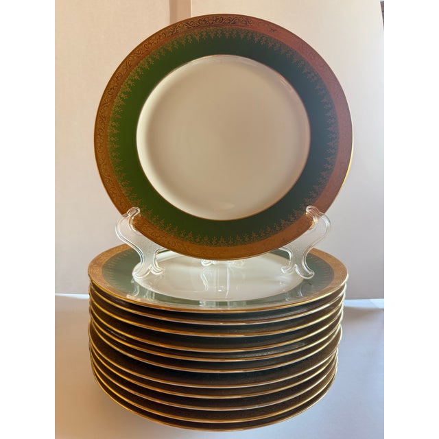 Metal 1900s Ch. Field Haviland Limoges France “Label De Qualité” Forest Green & Gold Encrusted 48-Piece Formal Dinner Service for 12 For Sale - Image 7 of 11