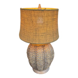 Coastal Woven Rattan Table Lamp For Sale