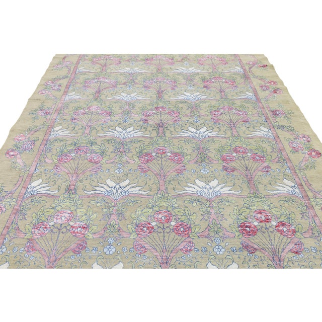 Modern Art Nouveau Inspired Floral Wool Area Rug in Pastel Sage and Rose Pink For Sale - Image 11 of 11