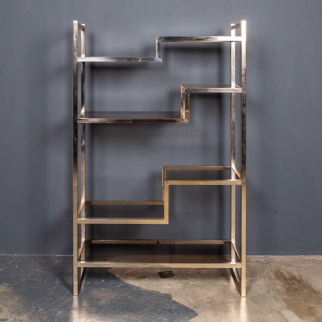 20th Century Italian Brass & Smokey Glass Etagere Shelves, 1970s For Sale - Image 11 of 14