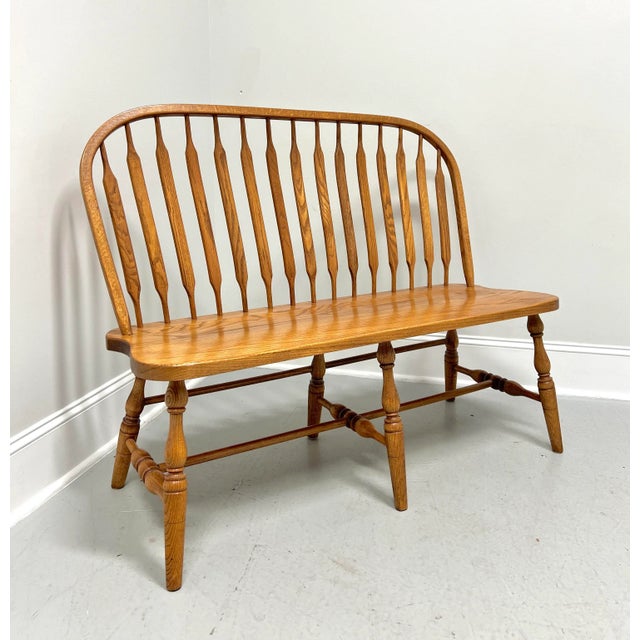 Amish Made Rockford Style Oak Windsor Bench For Sale - Image 10 of 10