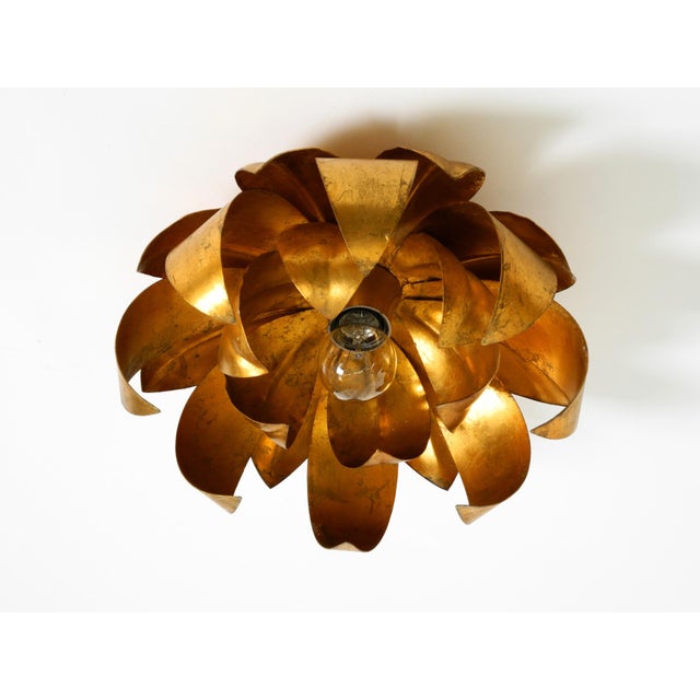 Vintage Gold-Plated Floral Wall Lamp, 1970s For Sale - Image 9 of 16