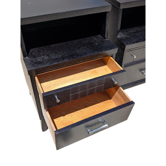 1950s Pair of 1950's Ebonized Mid Century Modern Nightstands With Dual Drawers For Sale - Image 5 of 5