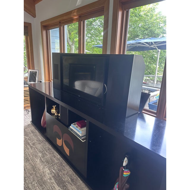 Monumental Custom Media Console With Inlaid Wood Art Panels — 103” For Sale In Washington DC - Image 6 of 6