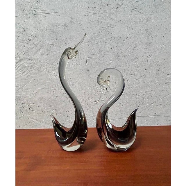 Mid-Century Modern Antiqued Murano Glass Black Swans from Seguso, 1970s, Set of 2 For Sale - Image 3 of 13