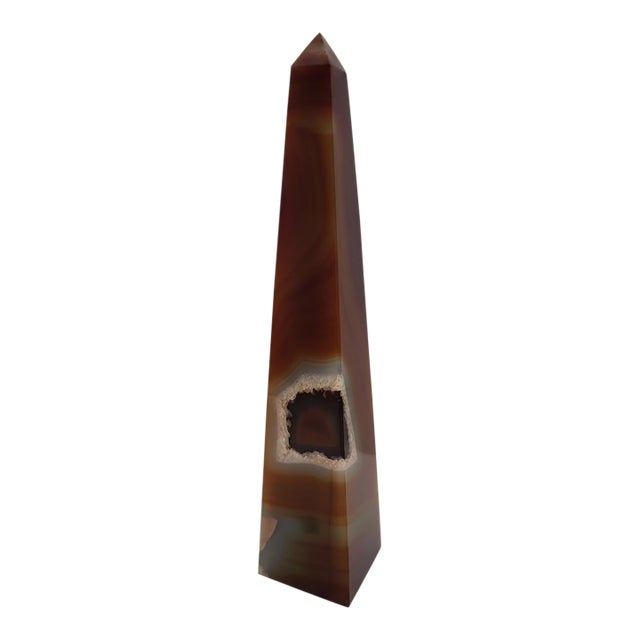 Polished Carnelian Druzy Agate Crystal Healing Obelisk Tower 8 3/4" For Sale