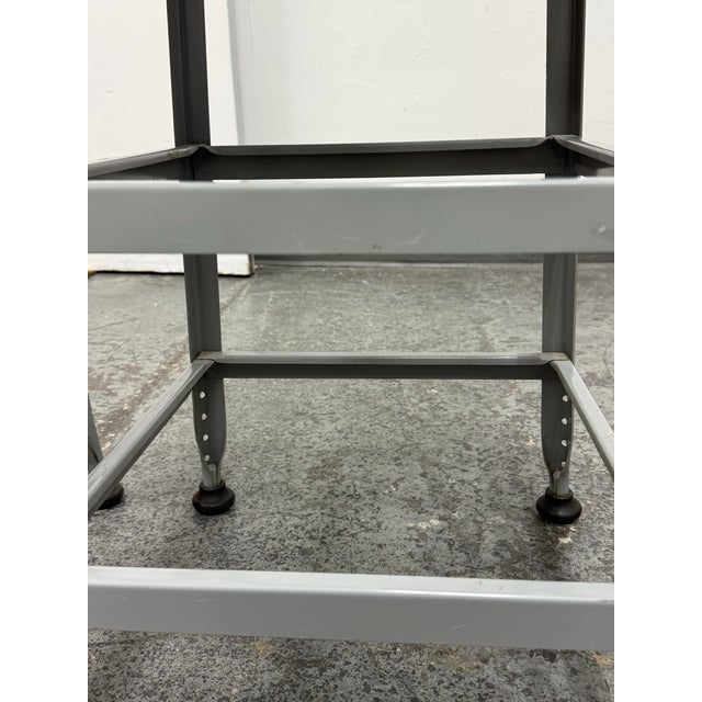 Vintage Industrial Gray Metal Bar Stools Lyon Workspace Model 1901, Pair For Sale - Image 10 of 12