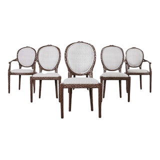 Set of Six Italian Regency Faux Bois Dining Chairs For Sale