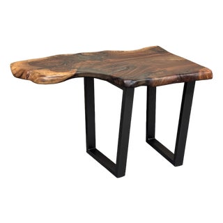 Walnut Live Edge Wood Slab Side Table For Sale
