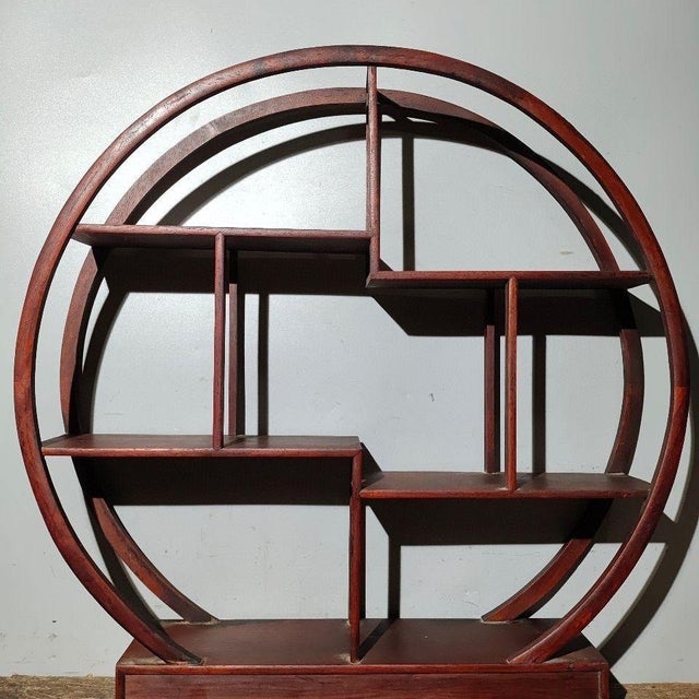 Vintage Chinese Round Rosewood Display Stand (Curio) With Drawers & Jade Accents - 60.5cm For Sale In Los Angeles - Image 6 of 9