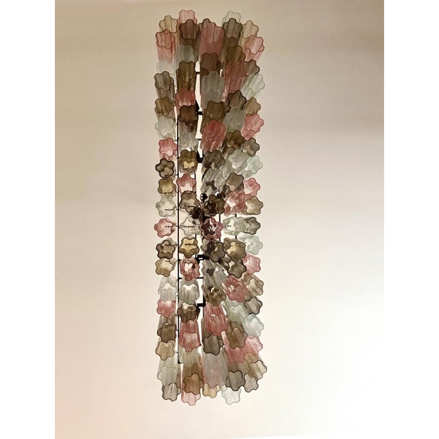 Scenographic italian hand-made chandelier with multicolored “tronchi”, elements of Murano glass. Huge chandelier in a bath...