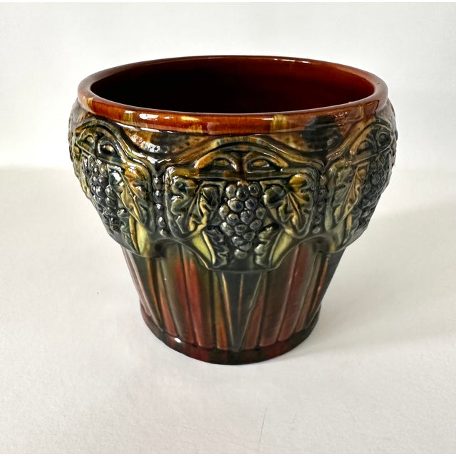 1920s 1920s Arts & Crafts Brush McCoy Pottery #224 Blended Grapes Nuglaze Jardinere Vase For Sale - Image 5 of 11