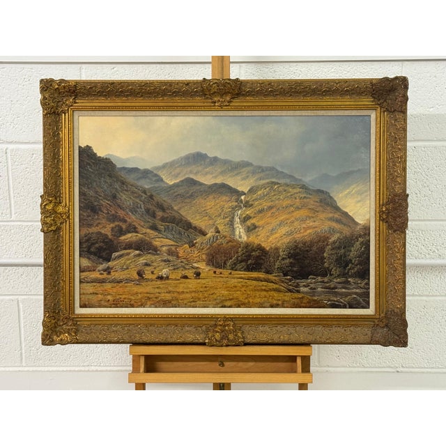 Brown Sheep by Mountain Waterfall in Lake District England an Original Oil on Canvas 1990 Circa For Sale - Image 8 of 16