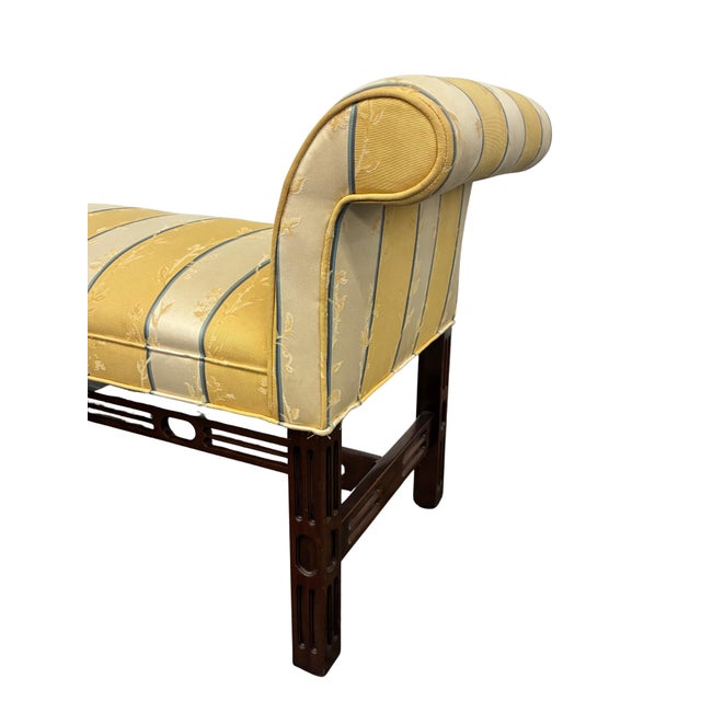 Wood Vintage Chippendale Style Mahogany-Finish Rolled Arm Upholstered Window Bench For Sale - Image 7 of 8