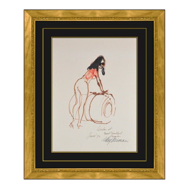 1970 Look Here Linda Modern Red Ink Drawing LeRoy Neiman For Sale