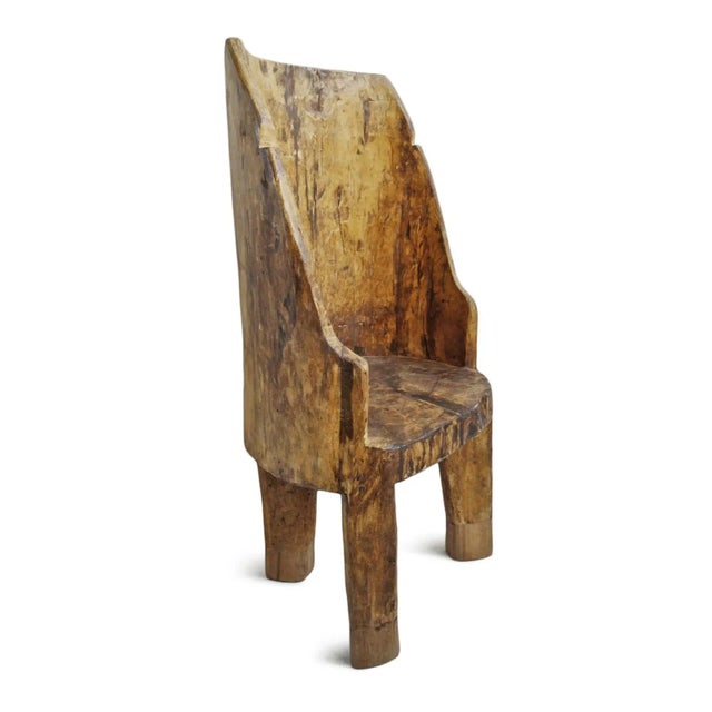 Rustic Mid 20th Century Vintage Naga Carved Wood Tribe Chair For Sale - Image 3 of 5
