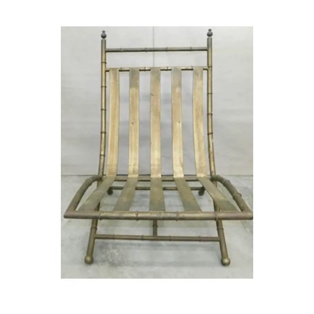Vintage 1970s Italian Faux Bamboo Brass Lounge Chair & Ottoman — Hollywood Regency For Sale In Savannah - Image 6 of 12