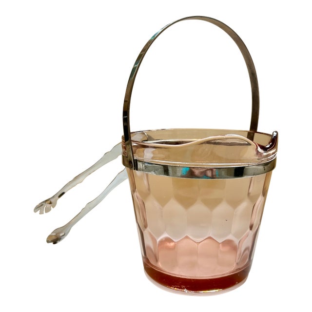 Vintage Depression Glass Ice Bucket With Tongs For Sale