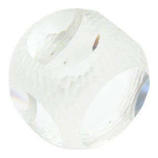 Vintage Signed Czech Battuto Clear Glass Paperweight For Sale