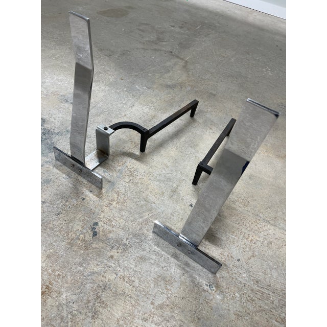 Alessandro Albrizzi 1970s Alessandro Albrizzi Modernist Chrome Andirons - a Pair For Sale - Image 4 of 8