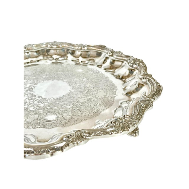 Vintage Footed Silver Salver Cocktail Tray Shell Detailing For Sale - Image 10 of 12