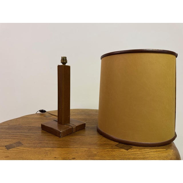 French Table Lamp in Brown Leather by Le Tanneur, 1970s For Sale - Image 14 of 15