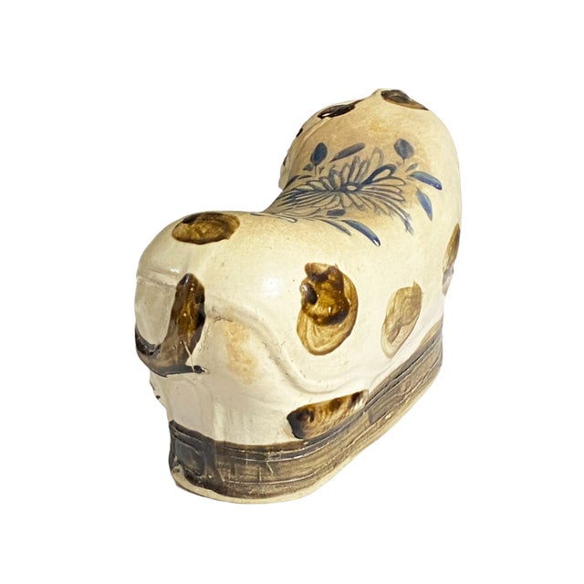 Beautiful Old Asian / Chinese pottery figural cat head / neck rest / pillow. Beautiful hand decorated. Cat has a...