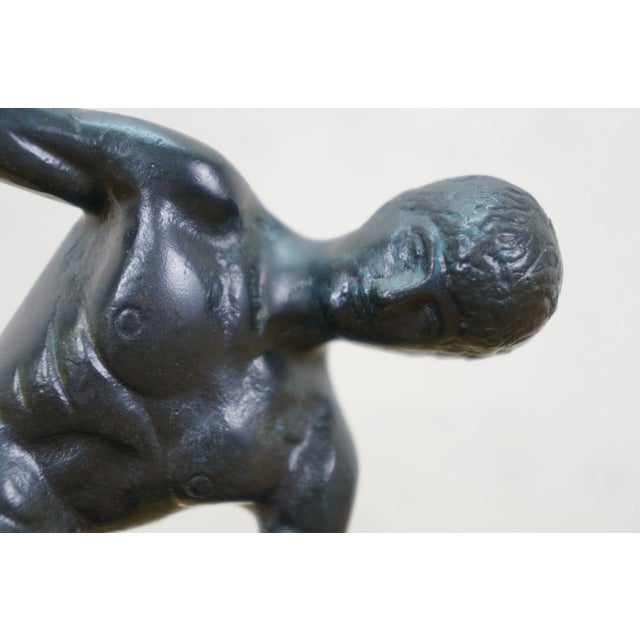 Late 20th Century Vintage Bronze Discobolus Myron Greek Discus Thrower Figurine Sculpture Statue 7" For Sale - Image 5 of 11
