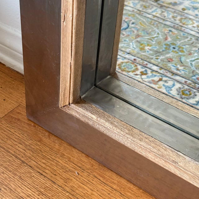 Vintage Large Farm House Mirror in Hammered Aluminum and Wood For Sale In Los Angeles - Image 6 of 6