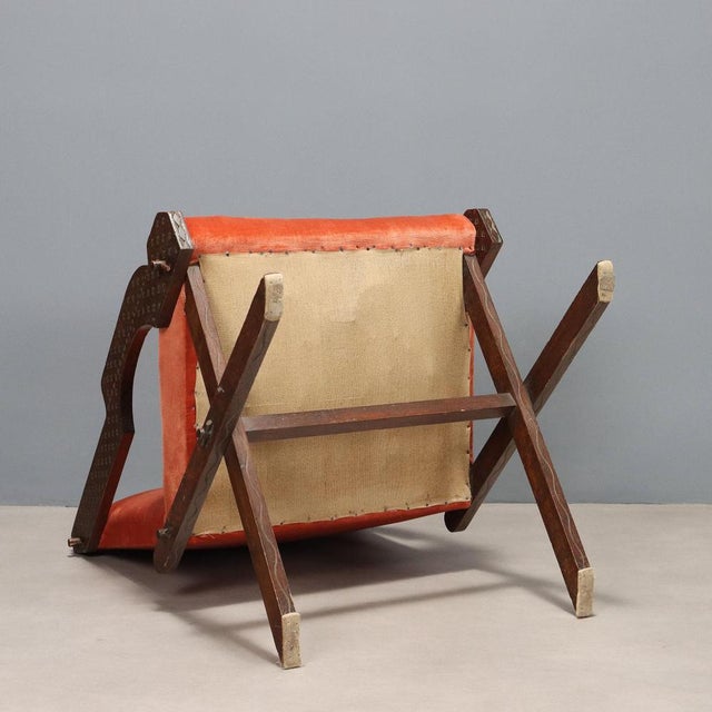 Orange Vintage Armchair with Wooden Frame, 1960s For Sale - Image 8 of 9