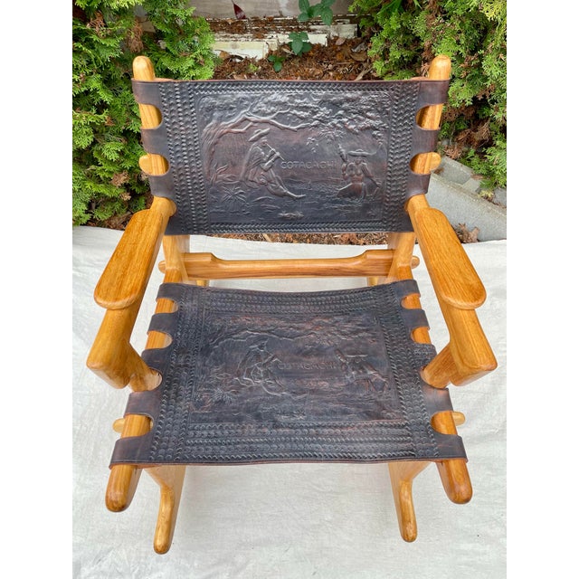 Angel I. Pazmino Mid-Century Modern Angel Pazmiño "Cotacachi" Hand-Tooled Leather Rocking Chair For Sale - Image 4 of 11