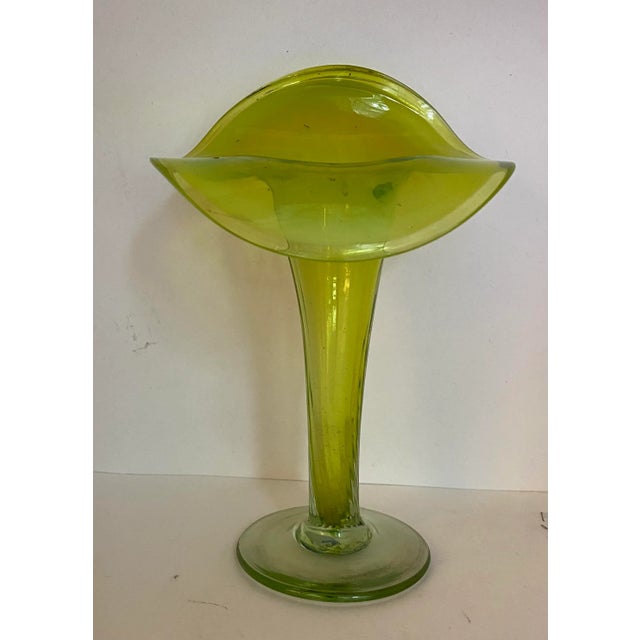 Shabby Chic Antique Green Art Glass Vase, Jack-In-The-Pulpit For Sale - Image 3 of 10