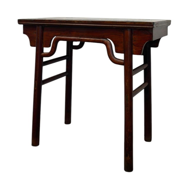 1970s Traditional Chinese Style Dark Wood Console Table With Camel-Hump Apron. For Sale - Image 4 of 7