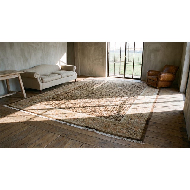 Brown 1890s Brown Earth Tone Herati Antique Persian Sultanabad Rug 12' X 15'6" Handknotted Wool Carpet For Sale - Image 8 of 10