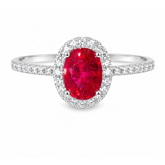 Mid 20th Century 14k White Gold Ruby Diamond Solitaire Cocktail Ring Estate, Size 7.25 For Sale - Image 4 of 4
