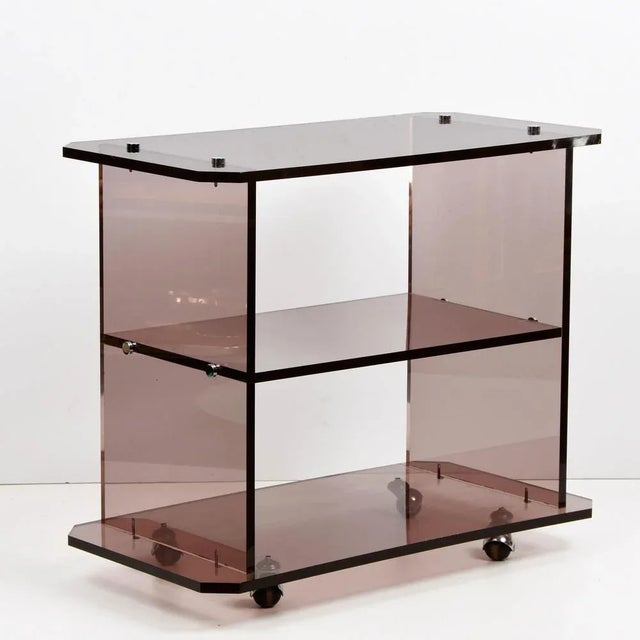 Plastic Mid-Century Italian Smoked Acrylic Glass Serving Trolley, 1980s For Sale - Image 7 of 18