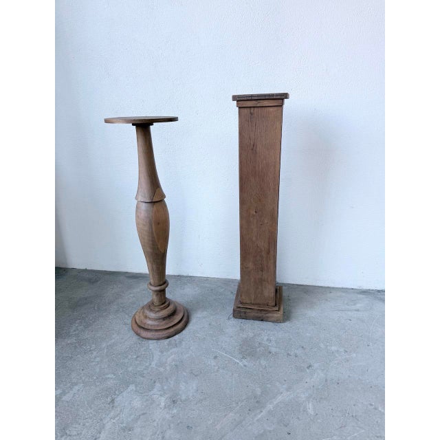 Brown Wooden Column Pedestal Tables, 1950, Set of 2 For Sale - Image 8 of 18