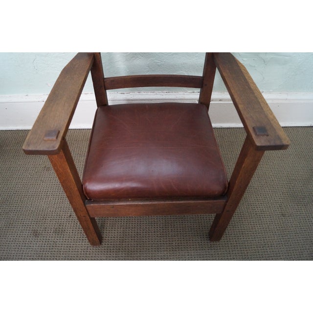 Lifetime Antique Mission Oak Leather Arm Chair Chairish