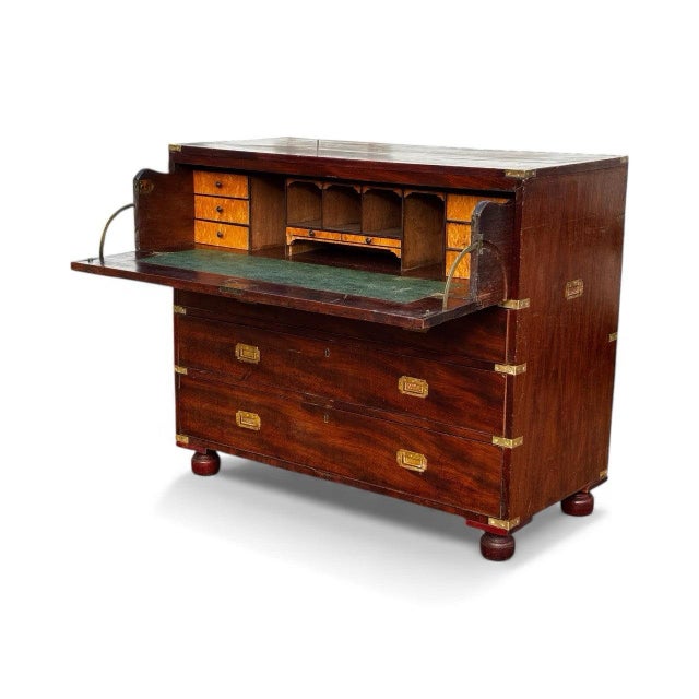 Mahogany Campaign Secretaire Chest of Drawers. Mahogany Campaign Secretaire Chest of Drawers. For Sale - Image 3 of 17