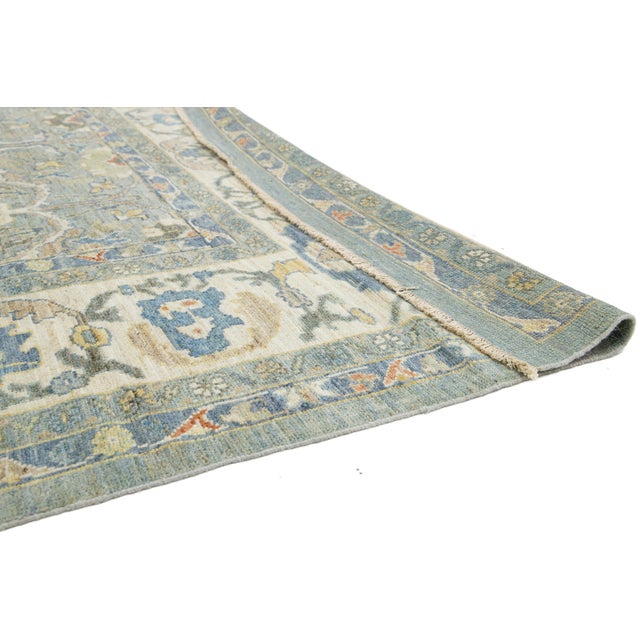 Apadana's Modern Sultanabad Square Wool Rug in Blue With Allover Pattern For Sale - Image 4 of 10