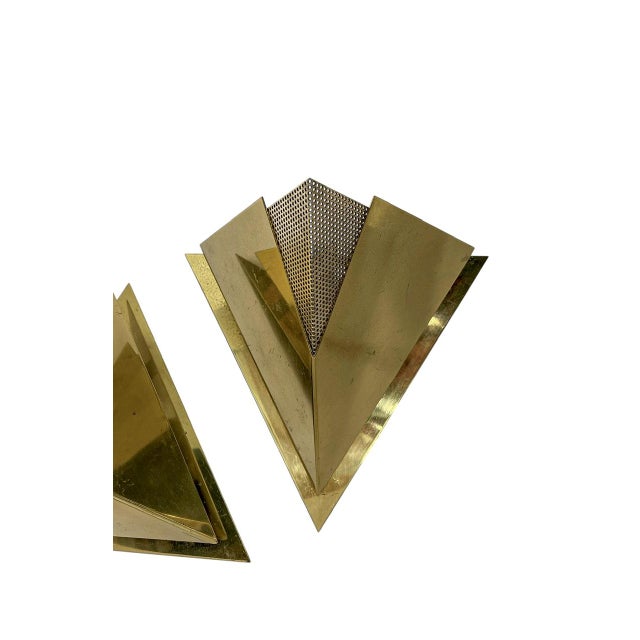 1970s Geometric Brass Pyramid Wall Lights by Baulmann, 1970s, Set of 2 For Sale - Image 5 of 14