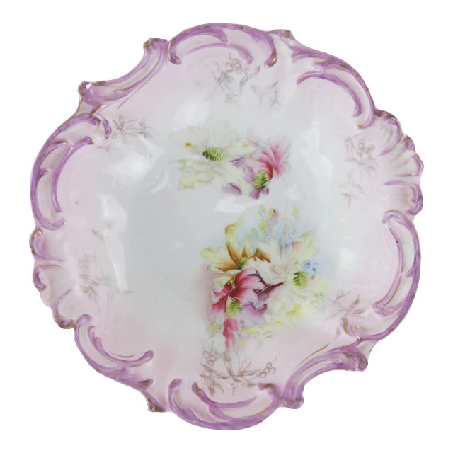 Rs Prussia Victorian Purple and White Floral Scalloped Plate With Gold Detailing For Sale