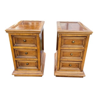 1960s Vintage American of Martinsville- Solid Walnut & Wood Side Tables With 3 Drawers - a Pair! For Sale