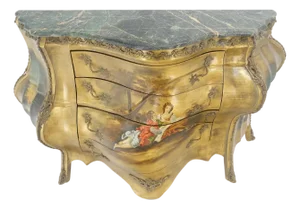 Venetian Italian Bombe Style Painted Marble Top 3 Drawers Dresser