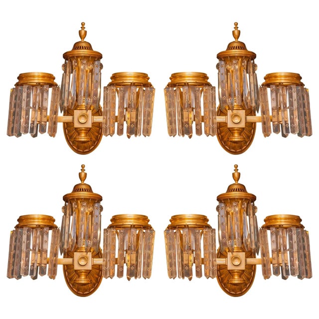 Mid-Century Modern Crystal and Bronze Two-Arm Wall Light Sconces - Set of 4 For Sale - Image 3 of 3