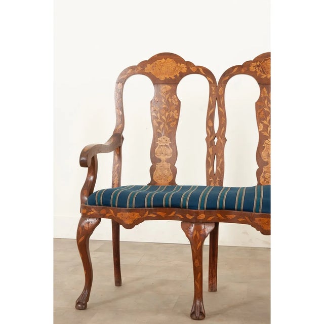 Brown Dutch 18th Century Three-Seat Marquetry Inlay Settee For Sale - Image 8 of 13