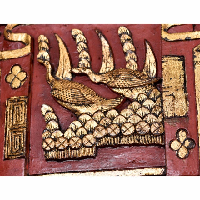Ornately Carved Asian Modern Red Lacquer Gilt Gold Tv Cabinet Bar With Brass Hardware For Sale - Image 9 of 14