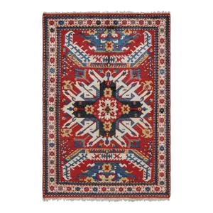 Vintage Turkish Tribal Rug in Cream and Red With Medallion by Rug & Kilim